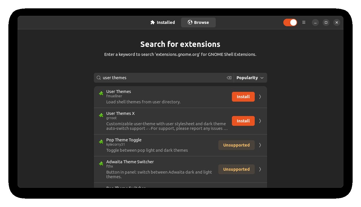 install gnome shell extensions user themes blur my shell and dash to dock