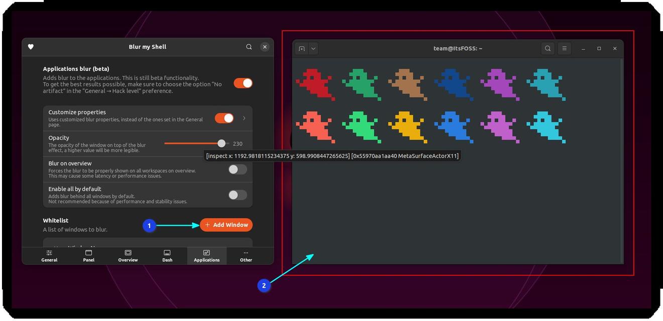 applying blur effect to selected windows